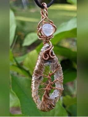 Handcrafted Copper Wire Tree of Life Pendant with Clear Agate and Moonstone
